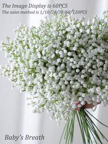 60 bông hoa baby's breath nhân tạo - Bó hoa baby's breath nhân tạo sống động như thật, hoa trắng và lá xanh, hoa giả cảm giác chân thực để trang trí đám cưới, tiệc tùng, nhà cửa, sân vườn. - Nhiều màu - Xem 13