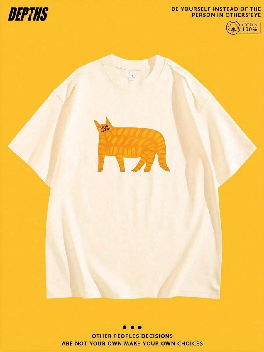 Nueva Colección Verano 2026, Estilos Unisex, Camiseta de Cuello Redondo con Estampado Creativo y Divertido de Dibujos Animados, Manga Corta de Algodón Puro, Estilo Casual para Salidas Diarias, Tallas: S–7XL | Se envía en 24 horas. Camiseta de mujer con estampado de moda. - Albaricoque - Ver 1