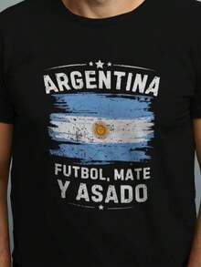 1 camiseta con la bandera de Argentina_ Orgullo de Fútbol, Mate y Asado 180g 100% algodón - Negro 3 - Ver 7