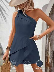 Mono sin mangas de unicolor minimalista para mujer, de verano - Azul marino - Ver 9