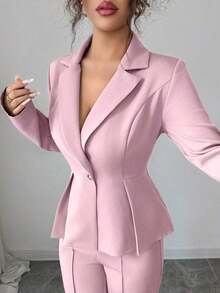 Elenzya Traje elegante que afina la cintura, pantalones acampanados y estilizadores para uso diario, adecuado para vacaciones, citas, Día de la Independencia, atuendo de maestra - Rosa - Ver 4