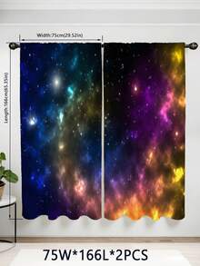 2 Panels Galaxy Nebula Starry Sky Curtains, Space Print Window Curtains, Soft Light Filtering Astronomy Curtains For Boys Girls, Machine Washable - Multicolor - View 14