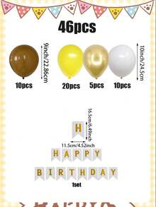 46件套奶油黄卡其色生日卧室气球套装，包含10英寸黄色、白色、金色、卡其色乳胶气球，白色丝带生日快乐横幅，暖色调黄卡其色生日装饰套装 - 悬挂式气球，适用于卧室，黄色小狗主题 - 多色 - 查看 2