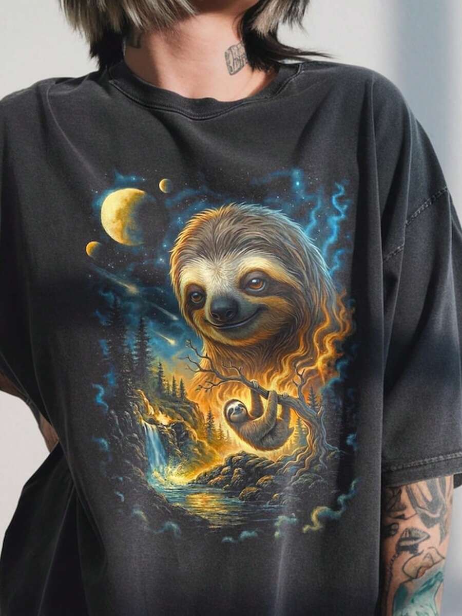 Vintage 90s other S1Hirt, R Nature Graphic, Funnpirit Animal, Lazy eepy.