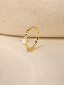 1Pc 925 Sterling Silver Classic Smooth Finish Cubic Zirconia Nose Ring Nose Piercing, Women'S Fashionable Accessory Suitable For Daily, Dates, Vacation, Wedding, Party, Holiday Gift - Gold - View 3