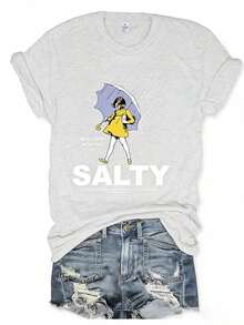 20261 Pieces Of Women's Loose-Fitting Short-Sleeve T-Shirts With A Fun Text Print. Made From 100% Pure Cotton, They Are Soft Against The Skin. A Simple Urban-Style T-Shirt, Perfect For Summer Work Or Casual Dates. - 白色 - 查看 1