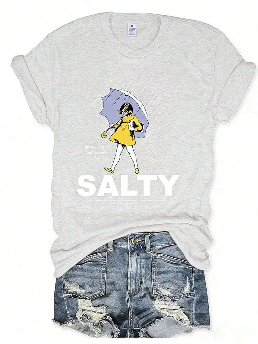 20261 Pieces Of Women's Loose-Fitting Short-Sleeve T-Shirts With A Fun Text Print. Made From 100% Pure Cotton, They Are Soft Against The Skin. A Simple Urban-Style T-Shirt, Perfect For Summer Work Or Casual Dates. - 白色 - 查看 1