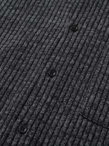 Men's Casual Commuter Ribbed Texture Cuban Collar Shirt - Dark Grey - View 6