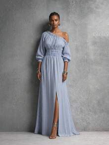 Vestido a rayas Primavera-Verano 2026 con cintura ajustable - Azul - Ver 1
