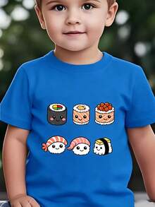 Top de manga corta sencillo, informal y bonito con estampado para niños, ideal para el verano. - azul real - Ver 1