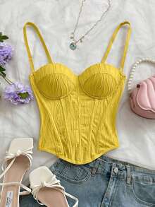 Camiseta de mujer  con textura de punto de onda, parte superior de mujer, playa, , sexy, cita, vacaciones en la playa, cita de vacaciones, té de la tarde, temporada de bodas, crucero de playa y , vacaciones en la ciudad, vacaciones bohemias, festiva - Amarillo - Ver 3