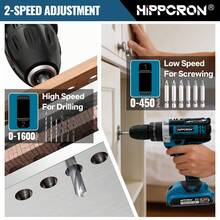HIPPCRON 21V Cordless Impact Drill Set, 50N.M Torque, 25+3 Torque Settings, 3/8" Keyless Chuck, LED Light, Fast Charging Battery + 24 Accessories - Black - View 5