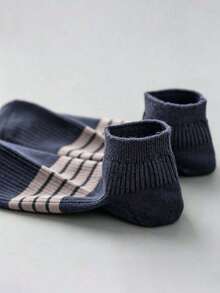 1/5 Pairs Men's Striped Boat Socks, Comfortable Breathable Sports Socks, Moisture-Wicking, Suitable For Daily Wear, Business, All Seasons - Multicolor - View 5