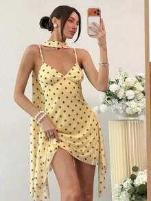 Vestido corto de verano con tirantes finos y estampado de leopardo sexy para mujer - Amarillo claro - Ver 6
