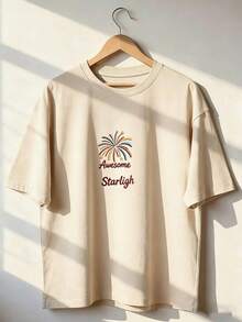 "Awesome Starlight" Fireworks Embroidery T-Shirt, Fashionable Short-Sleeved T-Shirt For Spring/Summer 2026, Made In Mexico, 180 Grams. Cartoon Print, Couple Design, Suitable For Indoor Or Outdoor Wear. Crew Neck, Unisex, Ideal For Office And Leisure. One-Pack. - APR-P631577SLNDXZGY448 - 查看 1