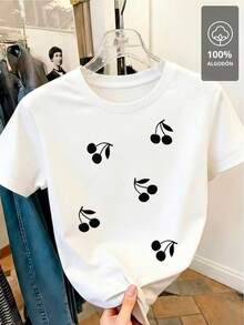 Patrón de cerezas negras - Camisa 100% - Blanco - Ver 2
