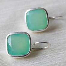 Khuyên tai móc vuông màu xanh lục sang trọng kiểu Pháp, phụ kiện dành cho nữ mang phong cách retro độc đáo. - Bạc - Xem 1