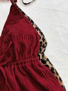 WYWH 2 piezas Camiseta sin espalda con escote en V y tirantes con estampado de leopardo sexy, adecuada para vacaciones, citas, té de la tarde, vacaciones, festivales de música, estilo bohemio - Burdeos - Ver 5