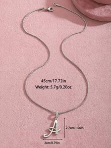 1pc Individuality Cubic Zirconia Exquisite Handwriting Initial Letter Silver Stainless Steel Necklace For Boys Girls Initial Alphabet Pendant Necklace For Daily Wear - Silver - View 5