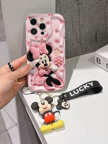 Disney Mickey Mouse Clubhouse Phone Case : 3D Fluffy Pattern Border Protector Phone Soft Phone Case With A Free Cute Mickey Bracelet Chain Lanyard, Mickey, Minnie, Goofy, Donald Duck, Daisy Duck, Pluto, For Apple 17 Promax 17 Pro 16 15 14 13 12 11 Pro Max XS Max X XR Soft Cover Summer Phone Case - 白色 - 查看 3