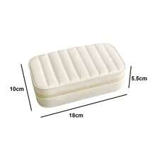 Large Capacity PU Leather Jewelry Box, Women's Striped Travel Jewelry Case, Double-Layer Portable Mini Travel Box, Can Store Earrings, Rings, Necklaces And Bracelets, Also Suitable For Storing Girls' Hair Accessories, Ideal Gift For Bridesmaids, Christmas, Mother's Day, Back To School - Multicolor - View 5