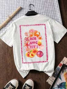 Weißes Damen-T-Shirt mit Frucht- und Strandmotiv, Rundhalsausschnitt, lässiges Sommertop, ideal für Urlaub und Freizeit - Weiss - Übersicht 3