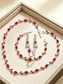 1 Set Zirconia Tulip Series 4pcs Jewelry Set, Including Necklace, Bracelet, Earrings And Ring, French Retro Style - Earrings, Necklace, Ring, Bracelet Set - View 10