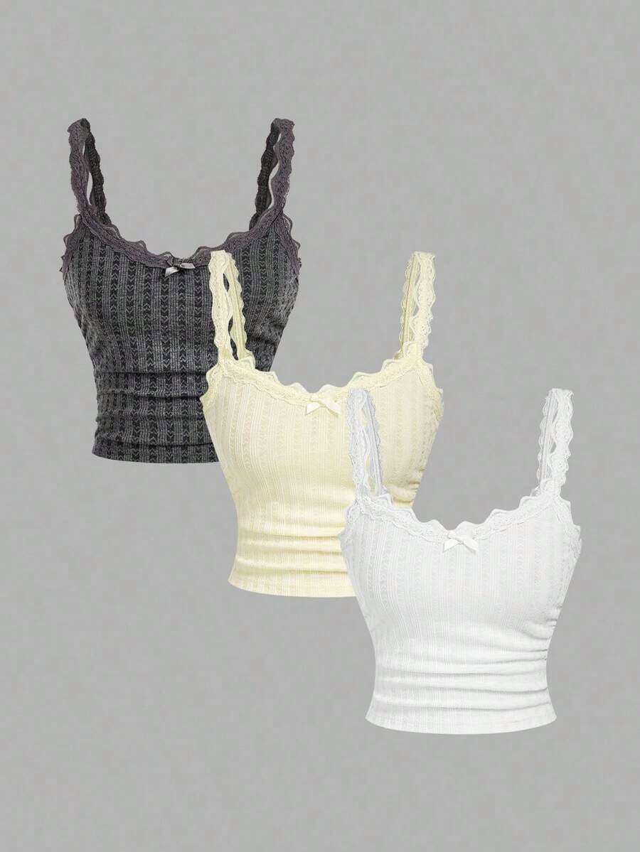 Camiseta sin mangas casual de mujer con parches de encaje, para verano - Multicolor 13 - Ver 1