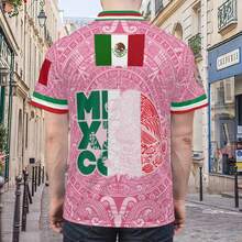 New Light Pink Virgencita & San Juditas  Calendar Plus-Size Mexican Soccer Jerseys For Men And Women, Casual Street Style Y2K Fan Apparel For Spring And Summer. Comfortable, Breathable, Retro V-Neck All-Over Graphic T-Shirt With Mythological Creatures And Stylish Prints. Perfect For Soccer Matches And Casual Sports. This Short-Sleeved Top Is The Perfect Gift For Men, Dads, And North American Soccer Fans. 100% Polyester. Mexican Flag, Cross, Jesus, God - 粉紅色 -1件 -Z - 查看 6