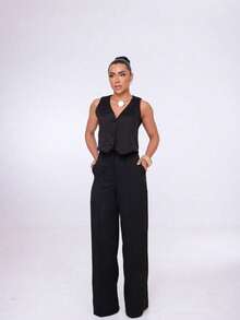 Wide-Leg Pants By Alntaria Risco Calca111114 - Black - View 5