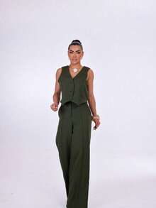Calca Pantalona De Alntaria  Risco calca111114 - Verde Militar - Visão 1