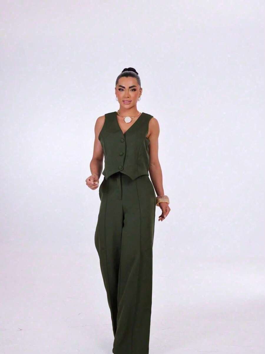 Calca Pantalona De Alntaria  Risco calca111114 - Verde Militar - Visão 1