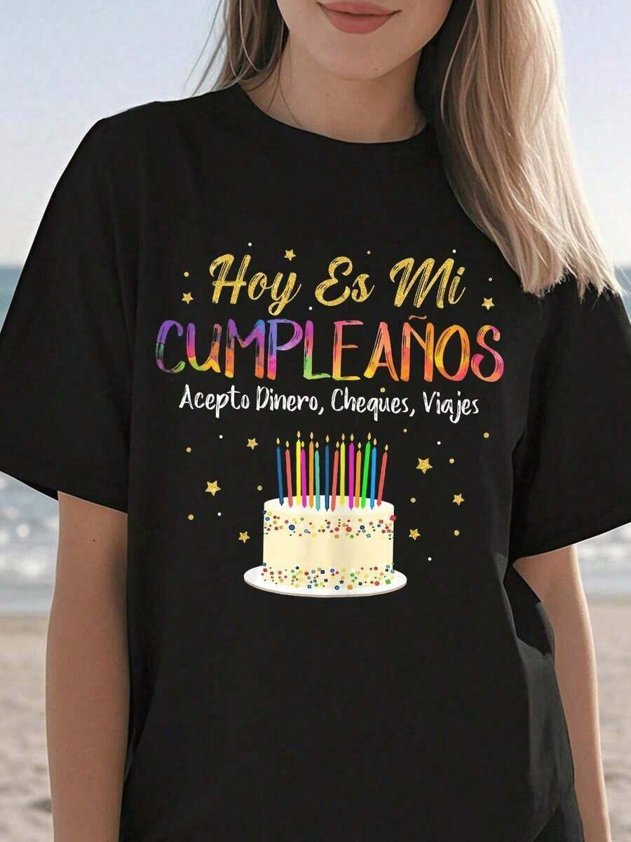 Camiseta Divertida de Cumpleaños "Hoy es mi Cumpleaños" para Mujeres, Ideal para Celebración y Fiesta, Color Negro, Disponible en Todas las Tallas, Ropa Casual, Regalo Original - Negro - Ver 1