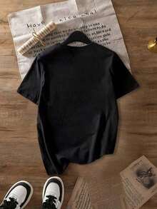 Camiseta de mujer de manga corta con cuello redondo y estampado de dibujos animados, en color blanco, camiseta gráfica, adecuada para looks de verano, otoño e invierno, color negro100% Cotton - Negro - Ver 3