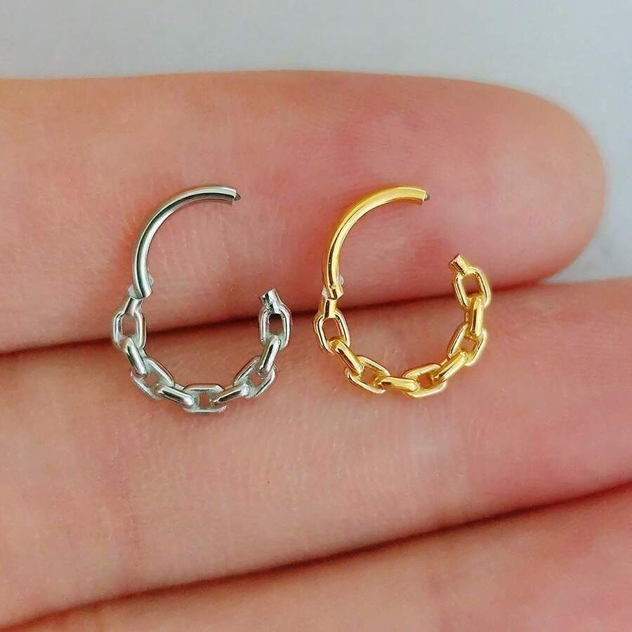 Khuyên mũi 16G bằng thép không gỉ 316L, khuyên xỏ lỗ mũi Daith, không gây dị ứng, mạ vàng 18K, trang sức xỏ khuyên cơ thể, khuyên mũi cho nữ. - xích - Xem 1