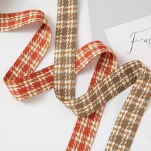 10 Yards/Roll 2.5cm Colorblock Striped Plaid Ribbon, DIY Hair Accessories Bow Craft Supplies, Gift Box, Hat, Bouquet Decoration - Houndstooth - View 4