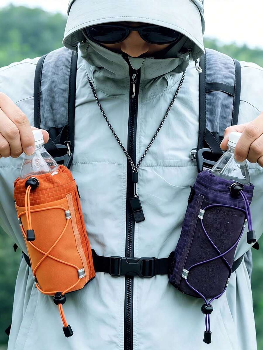 1pc Multifunctional Large Capacity Outdoor Water Bottle Extension Waist Bag With Drawstring And Cinch Cord, Secure Hook Design, Stable Hanging Without Shaking, Unisex, Retractable Hiking And Camping Travel Water Bottle Bag