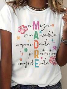 Camiseta estampada con diseño de mamá española para mujeres - diseño de flores y estrellas multicolores, blusas para mujer, camisa casual de cuello redondo suave y elástica, tops de mujer, playera de mujer, ideal para primavera y verano, lavable en máquina. ,100% Algodón Día de las Madres para Mamá - Verde - Ver 9