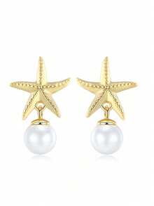 1 Pair Fashion Tassel Shell Starfish Pearl Stud Earrings, Suitable For Women's Party, Date, Daily Wear - Starfish Pearl Earrings - View 1