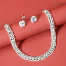 Bộ 3 món dây chuyền và bông tai ngọc bích xanh lục bảo, mạ vàng 14K, bộ trang sức đính pha lê kiểu vòng hào quang, món quà thanh lịch dành cho phù dâu, trang sức bắt mắt cho lễ tốt nghiệp, dạ hội và các dịp buổi tối. - Xem 5