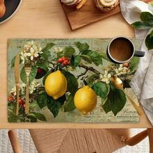 1/4 Pcs Lemon Blossom Placemat Set - Vintage Linen Rectangular Table Mats, Rustic Hand Wash Only, Ideal For Dining & Holiday Decor, Lemon Kitchen Decor - Farmhouse - View 10