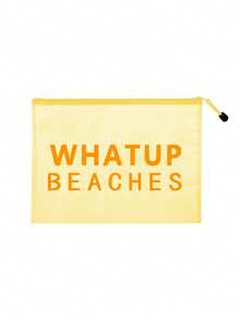 多色防水時尚網格布海灘包,印有「WHATUP BEACHES」字樣的化妝包,海灘主題,大容量透明化妝包,尼龍拉鍊盥洗包 - 彩色 - 查看 13
