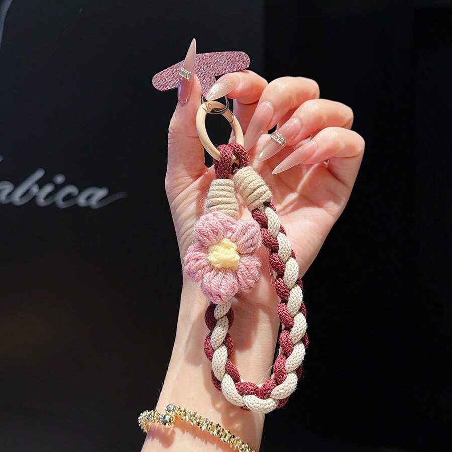 4-Strand Braided Short Phone Lanyard + Card Holder, Knitted Floral Lanyards In Multiple Colors, Wrist Strap Anti-Lost Cord, Portable Keychain Pendant, Fashion Bag Charm For Women - Multicolor - View 1