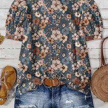 Plus Size Casual Floral All-Over Print Shirt, Suitable For Summer Chic Blouses For Women - Multicolor - Ver 9