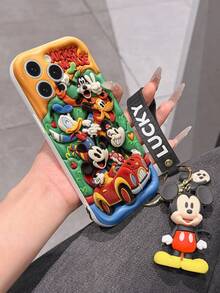 Disney Mickey Mouse Clubhouse Phone Case : 3D Fluffy Pattern Border Protector Phone Soft Phone Case With A Free Cute Mickey Bracelet Chain Lanyard, Mickey, Minnie, Goofy, Donald Duck, Daisy Duck, Pluto, For Apple 17 Promax 17 Pro 16 15 14 13 12 11 Pro Max XS Max X XR Soft Cover Summer Phone Case - trắng - Xem 6