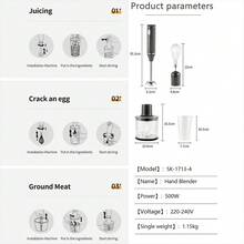 SOKANY 4-In-1 Electric Blender, 500W High Power Cooking Machine, Includes Main Unit, Blending Rod, Mixer, Meat Grinder Bowl And Grinding Cup, Suitable For Beating Eggs, Mixing Meat, Making Baby Food And Juicing - Grey - View 9
