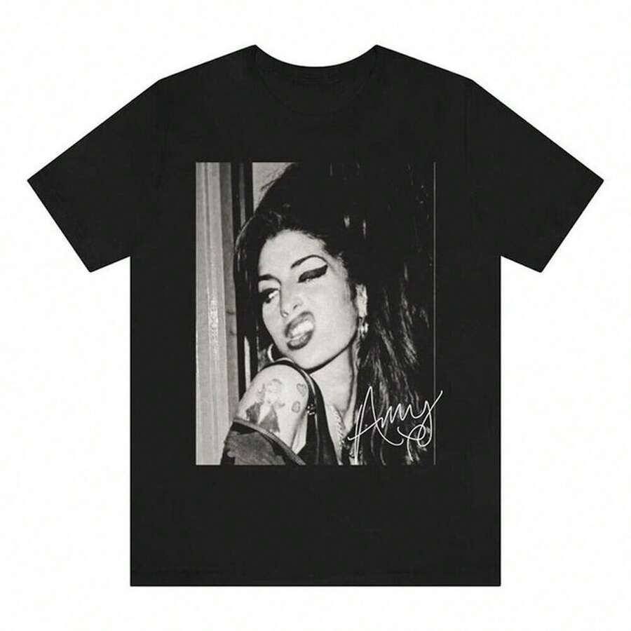 Angel H Shirts _ Amy Winehouse T-Shirt Vintage Soul Music Fan Tee _ Color_ Black_White _ Size_ VariousShirt For Women Camiseta 100% Algodón Unisex - Playera Casual Premium de Corte Cómodo - Negro - Ver 1