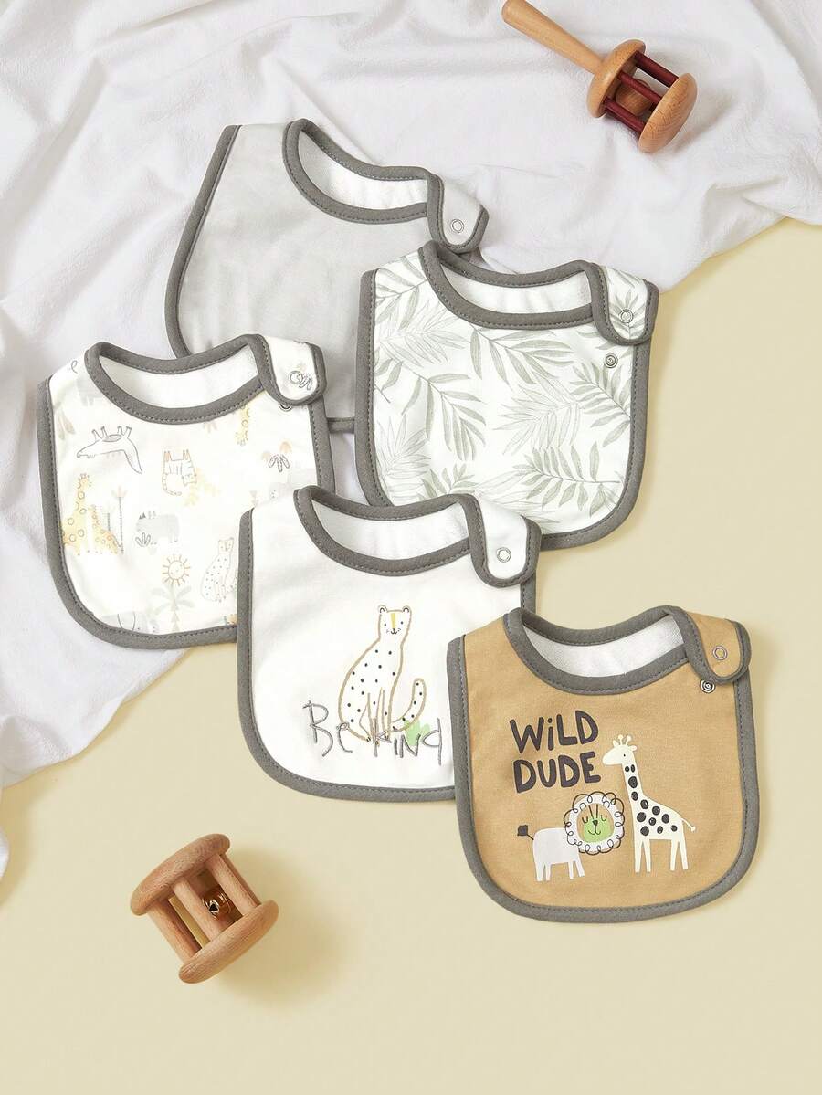5 buah Celemek Makan Berbentuk U dengan Motif Hewan Lucu, Celemek Makan Lembut & Nyaman untuk Pria & Wanita - Macan Tutul Polkadot Berwarna-warni - View 1