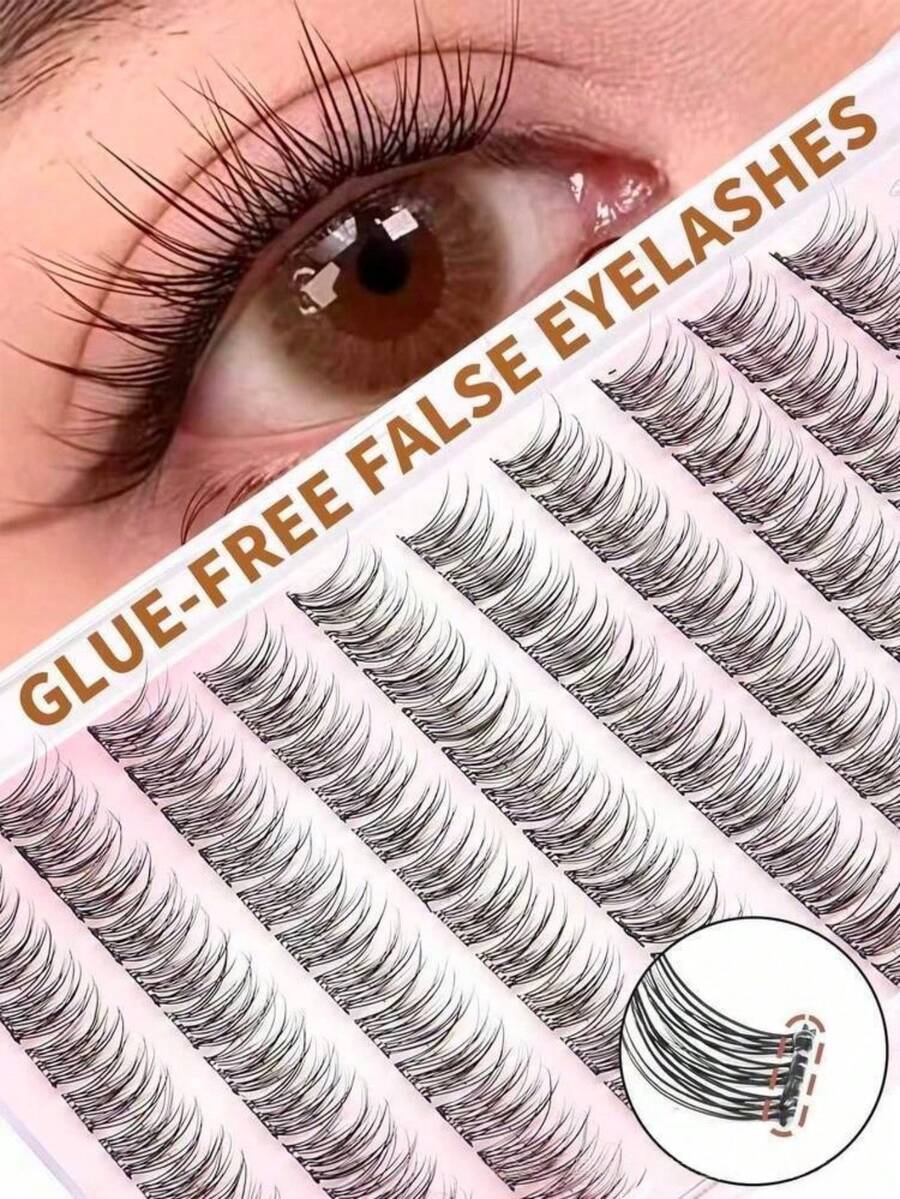 LIMEIKAI 120pcs Glue-Free False Eyelashes, Natural Fishbone Segmented Lashes, C-Curl Thick Individual Lashes, Volumizing Eyelash Set, Suitable For Beginners