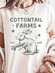 Cottontail FaR1MS S1Hirt, Vintage Bunny Graphic T1EE, T S1Hirt, Farmhouse Rabbit S1Hirt, CottagE1core Spring T1EE - Blanco - Ver 2